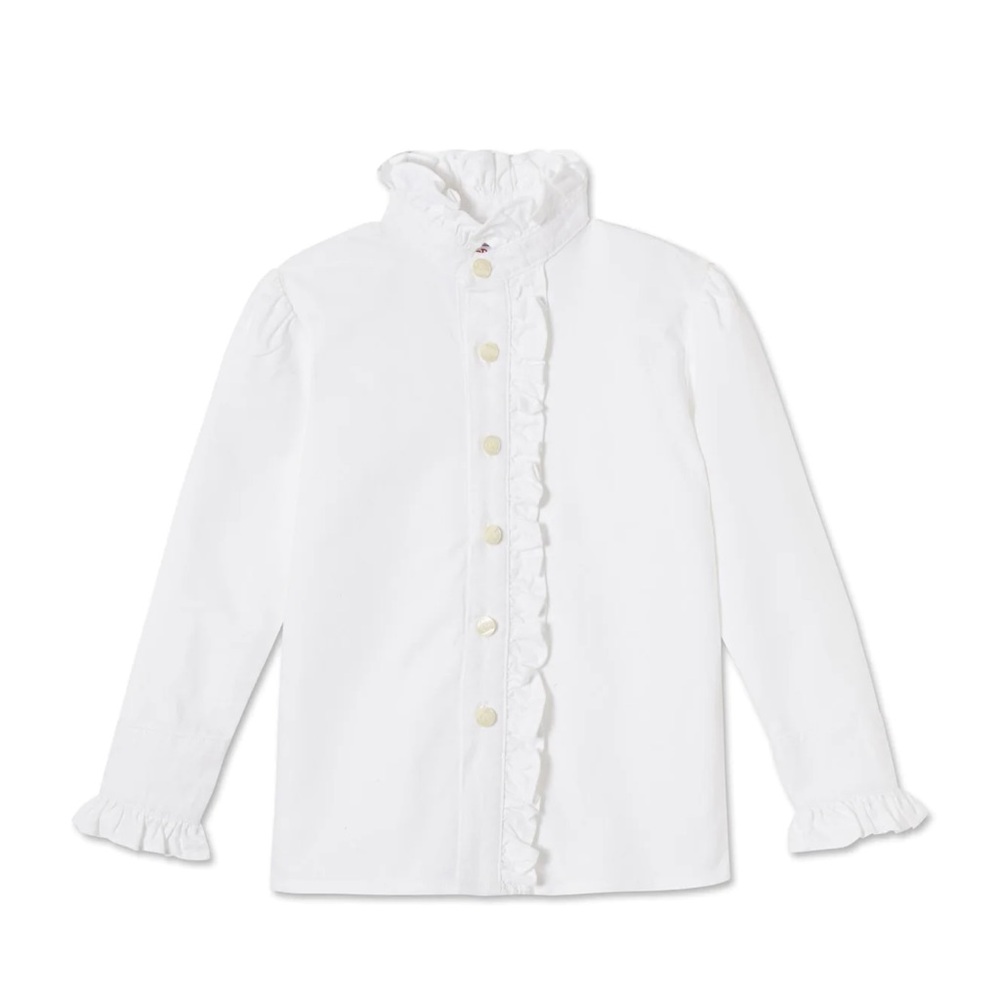 Classic Prep - Ginny Ruffle Front Button Down Oxford, White
